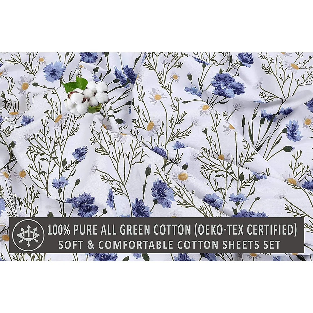 Extra Soft Brushed Microfiber Luxury Printed Waterproof Cool Bed Sheet Set With Flat Fitted Sheet Pillowcases