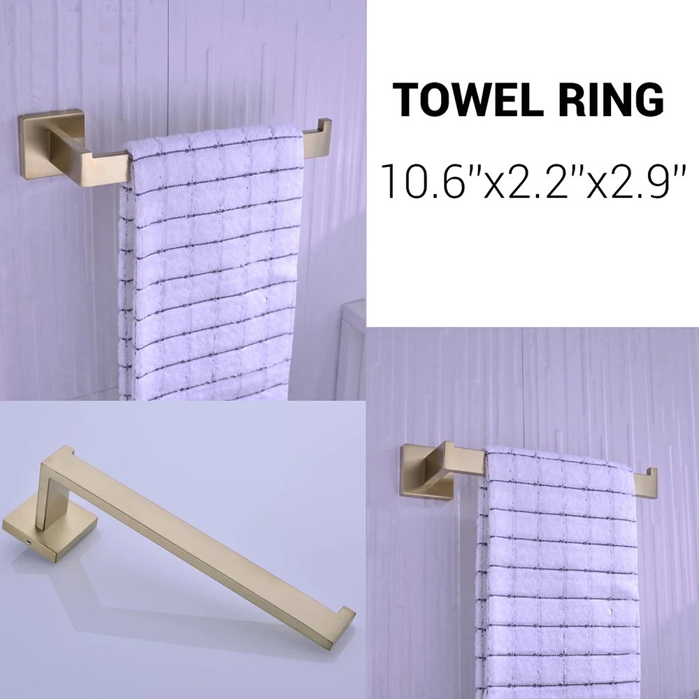 Brushed Gold 5 PCS Paper Holder Towel Bar Robe Hook Stainless Steel Black Bathroom Accessories Set