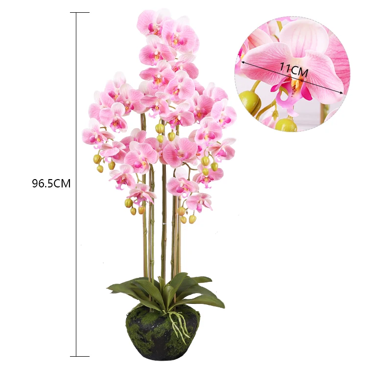 Qihao 5 Stem Faux Phalaenopsis Table Centerpiece Flower Artificial White Silk Orchid Plant for Home Decor Flower Arrangement