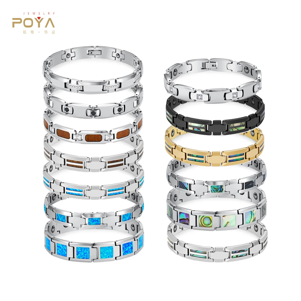 Poya Health Care Therapy Blood Pressure Control Pure Tungsten Carbide Magnetic Bracelets For Men