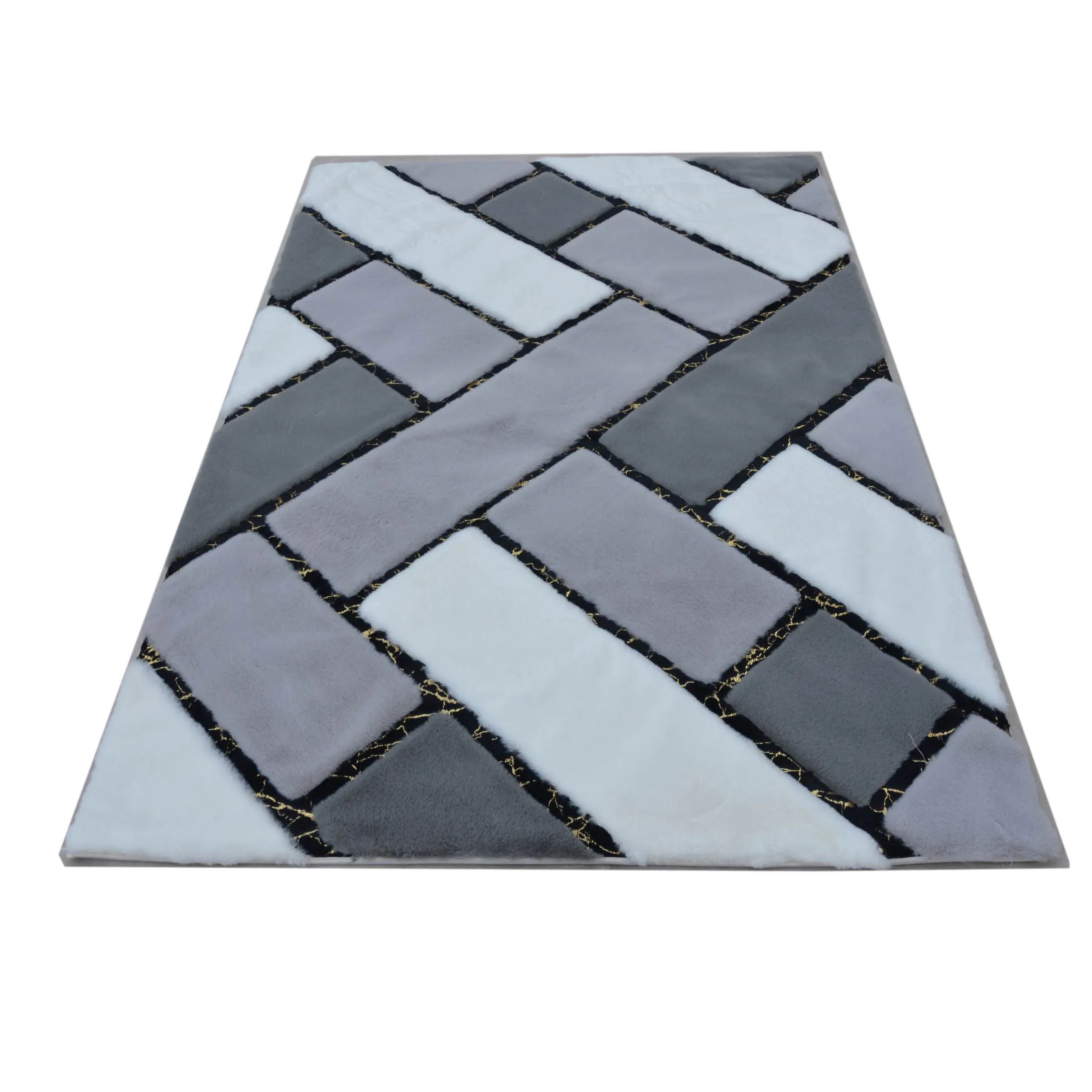 Faux Rabbit Fur Carpet For Bedroom Fluffy Floor Mat Patchwork Rug Living Room