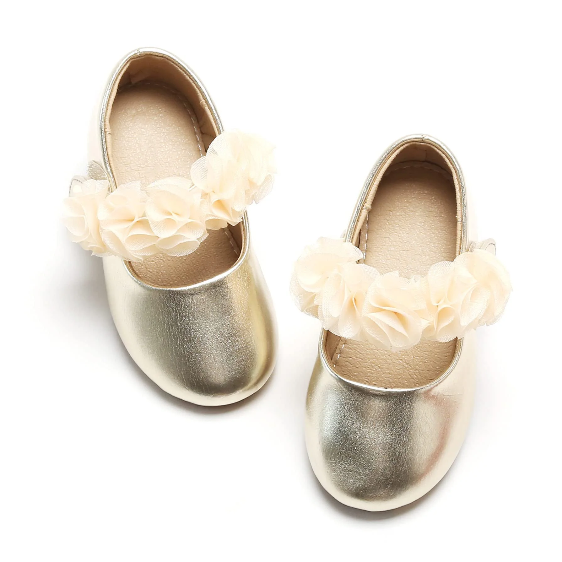 Custom Gold White Mary Jane Toddler Little Girl Party School Wedding Flats Dress Shoes