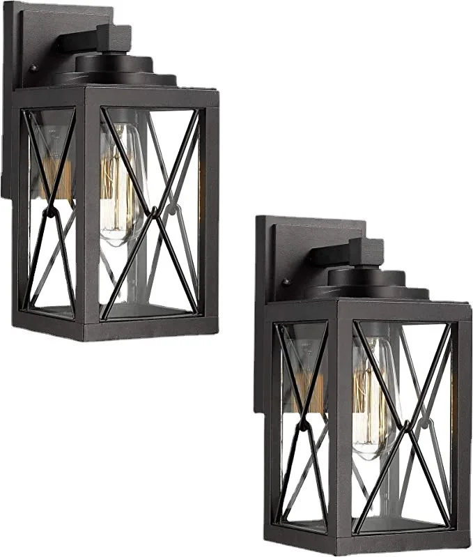 Vintage hexagonal black outdoor waterproof wall lamp balcony villa door wall lighting