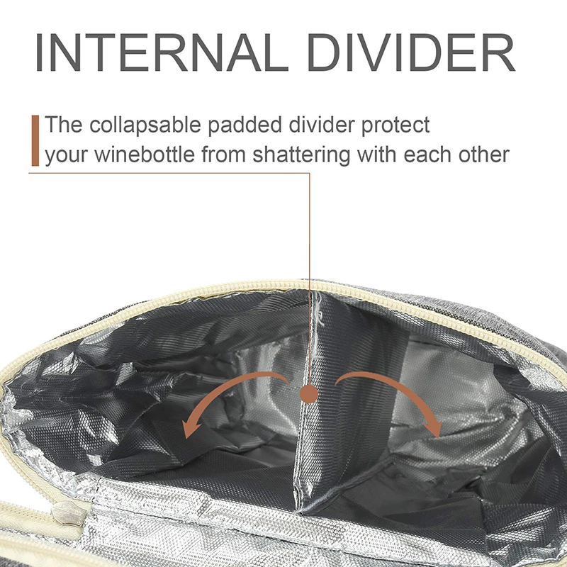 Custom Logo Leakproof Travel Insulated Wine Bottle Carrier Bag Picnic Tote Wine Cooler Bag