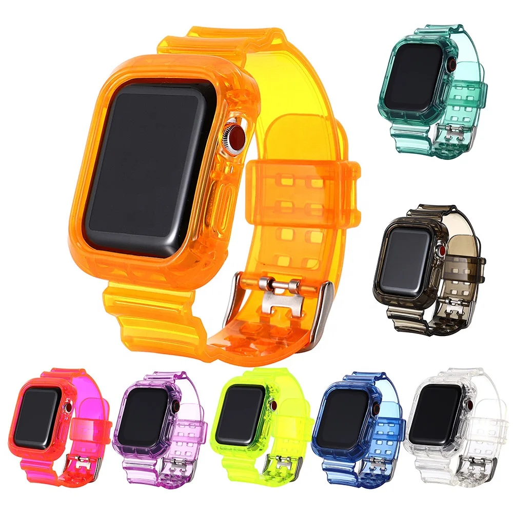 Fashion Neon Colors TPU Watch Bands for iWatch 7 6 5 SE Smart Watch Strap with Conjoined Protective Bumper for Apple Watch Band