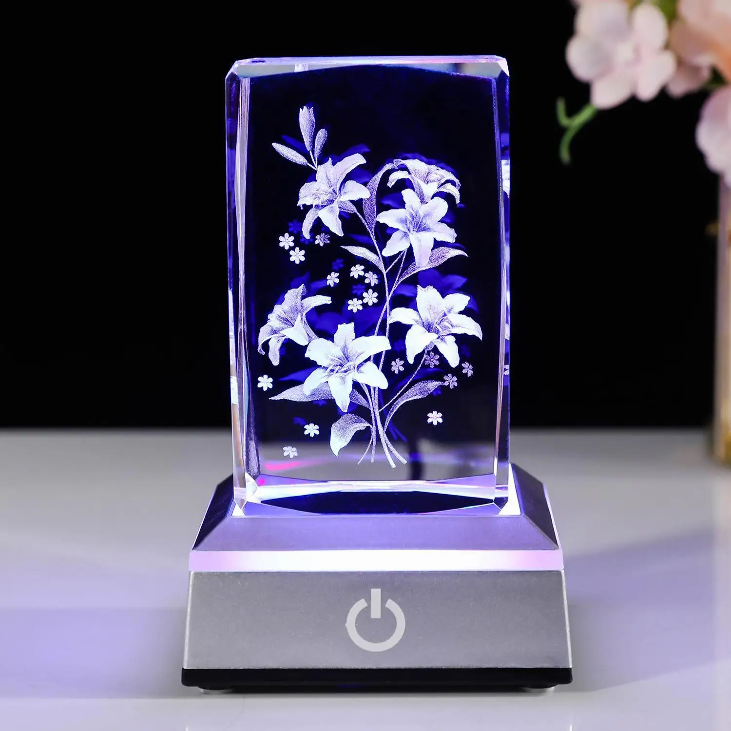 crystal 3d laser cube with led light base crystal gift for holiday