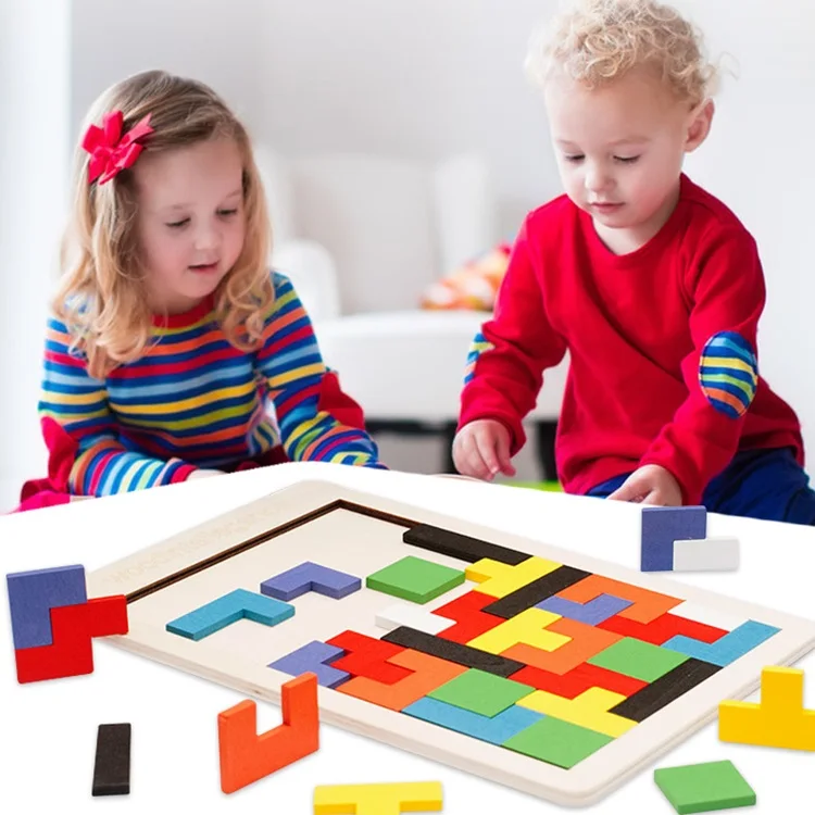 Горячая Распродажа: разноцветная деревянная игрушка-головоломка Tangram Jigsaw