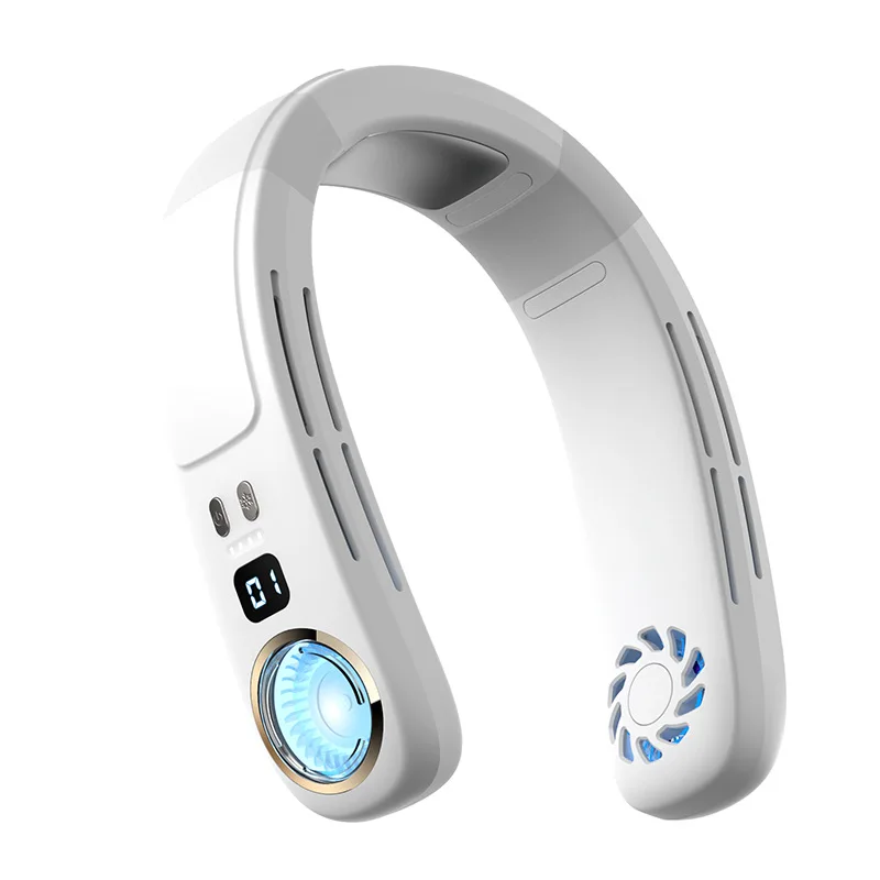 New Design Ice Feel Portable Bladeless Cooling Foldable Neck Hanging Fan USB Charging Rechargeable Wireless Hands Free Neck Fan