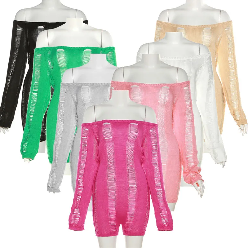 2023 Spring Women Long Sleeve Hollow Out See Through One Piece Jumpsuit Womens Rompers