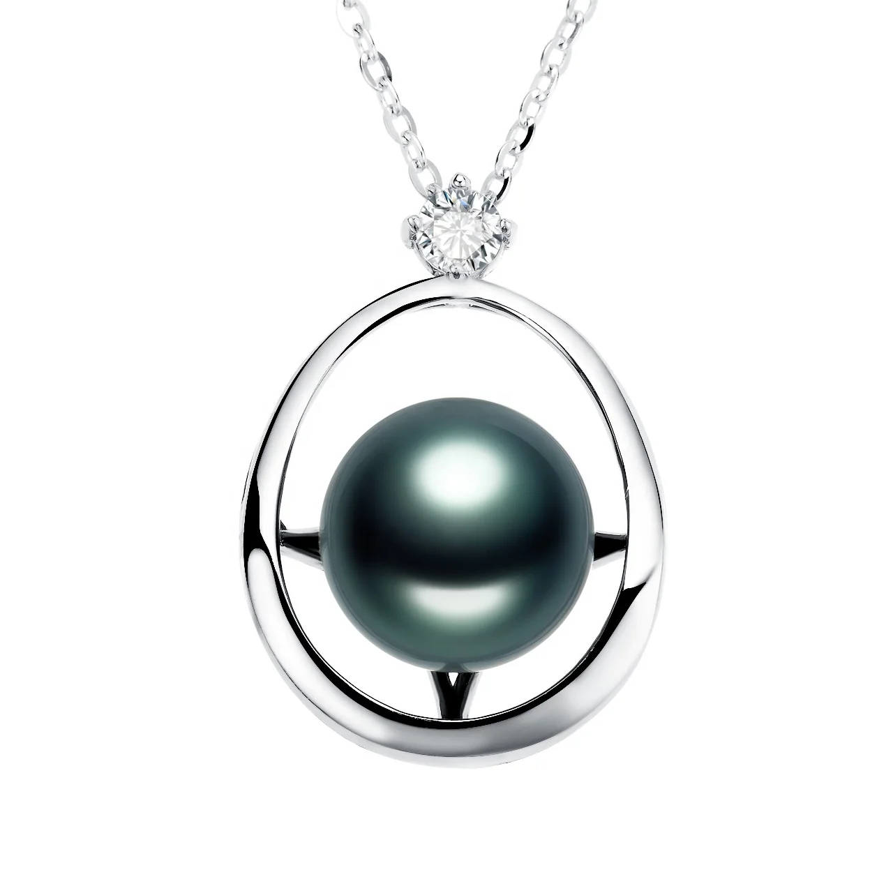 
Design Personalized Sterling Silver Natural Seawater Pearl 9-10MM Black Pearls Mount Pendant Necklace Jewelry 