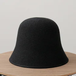 RTS Fashion Custom Logo Solid Color Women Summer hats Breathable Fisherman Hat Handmade Crochet Knit Bucket Hat