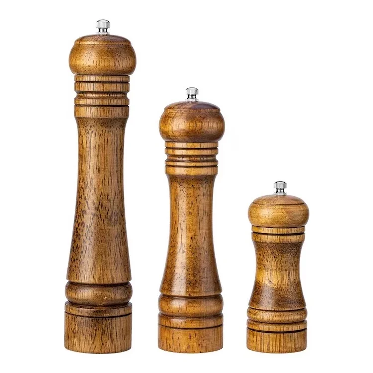 New Design Round Ball Manual Wooden 5 8 10 Inch Spice Salt And Pepper Grinder Set