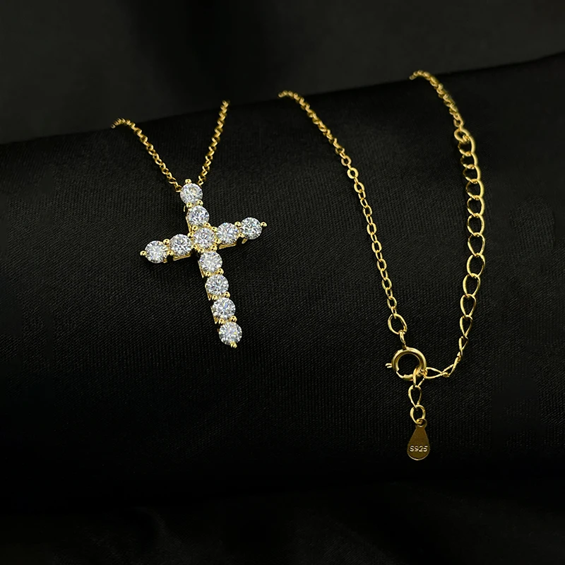 Fashion European and American cross D color moissanite pendant s925 sterling silver necklace Unisex