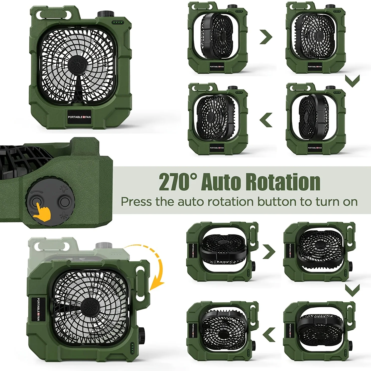 Portable Oscillating Multifunctional Table Camping Fan Light Outdoor Fan For Camping Trip Picnic Fishing