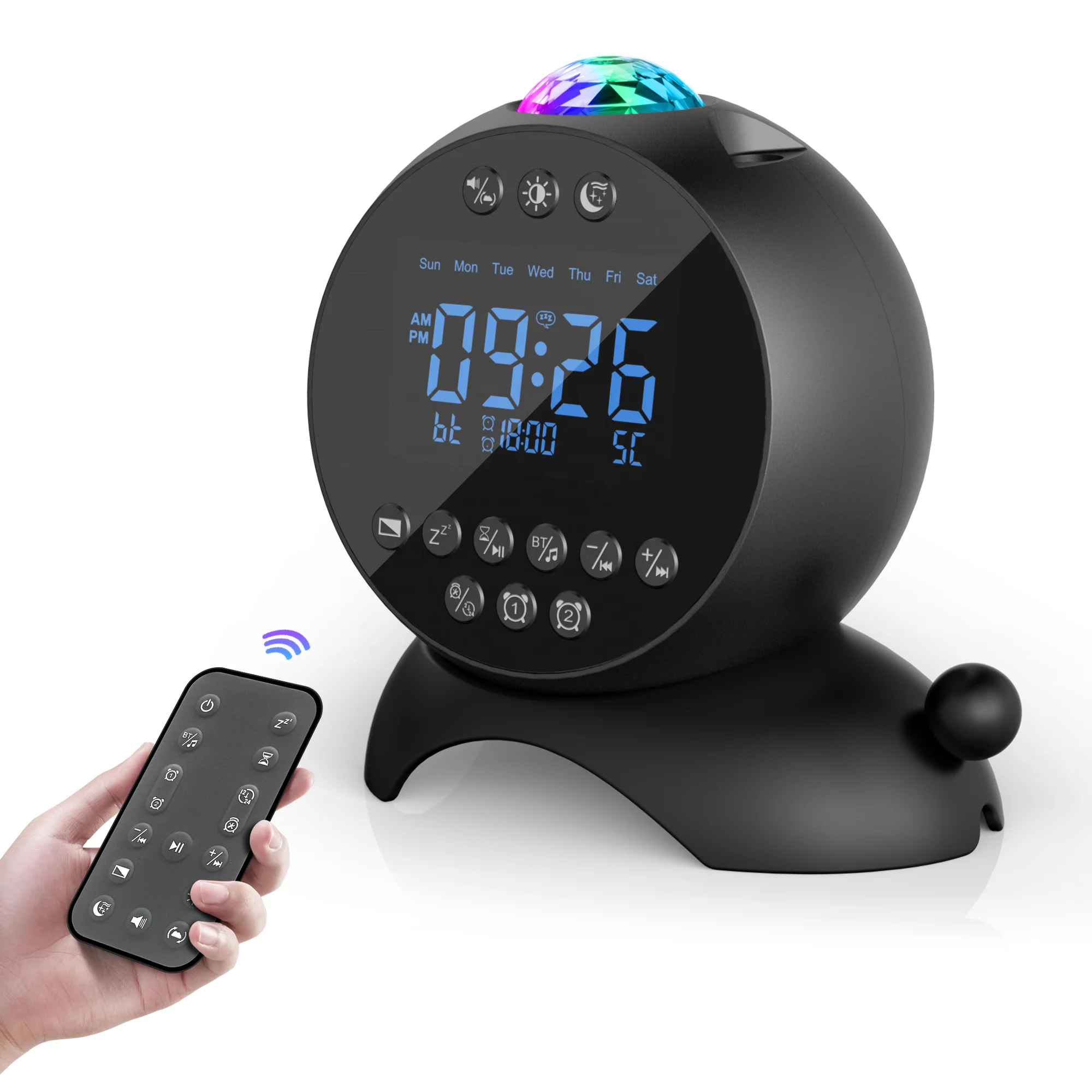 FANSBE Multifunction White Noise Smart Clock Speaker Type-C Charger BT Moon Night Time Smart Wireless Clock Speaker