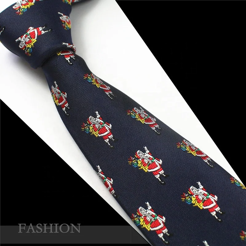 Mens Merry Christmas Ties 7cm Silk Woven Necktie for Men Gift Necktie Holiday Santa & Deer Tie