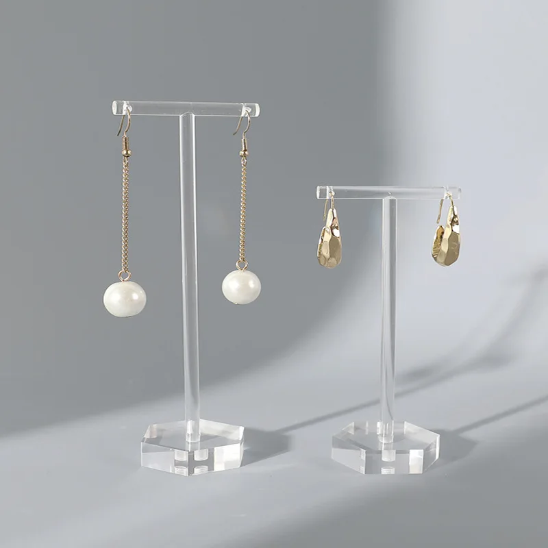 Acrylic Transparent T-Shaped Display Rack Jewelry Counter Photography Props Jewellery Earring Holder Display Showcase Stand