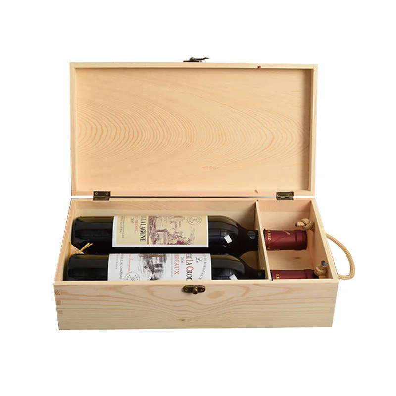Custom logo double container portable wooden wine box 750ml 25oz red wine bottle packaging wooden box wine storage gift box
