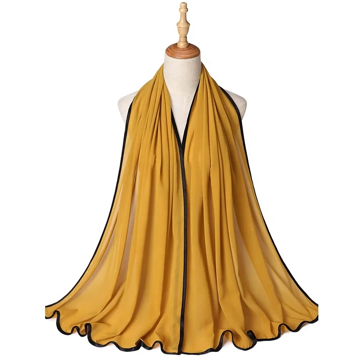 JYL Fashionable Muslim Ladies Hijab Chiffon Shawl Solid Colors Scarves With Band
