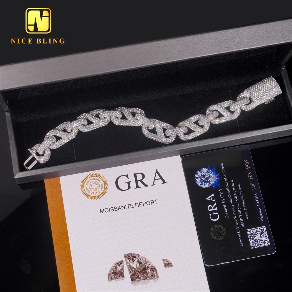 New style Hip Hop Rapper Style 15mm Fully Iced Out 925 Silver Mens Moissanite Infinity Cuban Link Bracelet