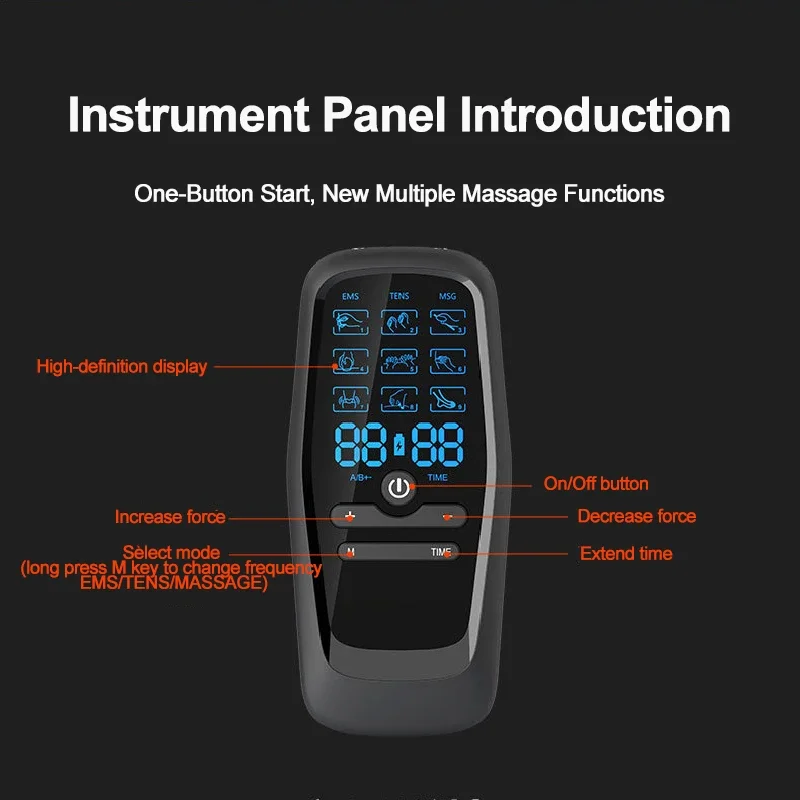 EMS Tens Machine 9 Modes Muscle Stimulator Electronic Pulse Tens Massage Therapy Device Rechargeable Therapy Equipment