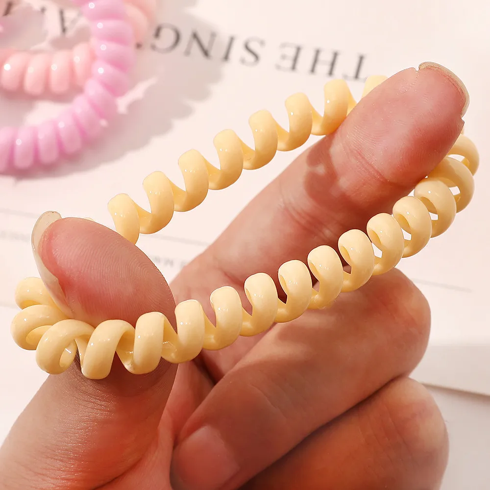 New Fashion Women Reusable Colorful Ponytail Telephone Wire Coil Elastic Hair Tie Band Rope For Girls