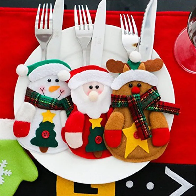 Christmas Silverware Holders Pockets Cutlery Cover Xmas Party Home Table Dinner Knifes Forks Bags Decorations