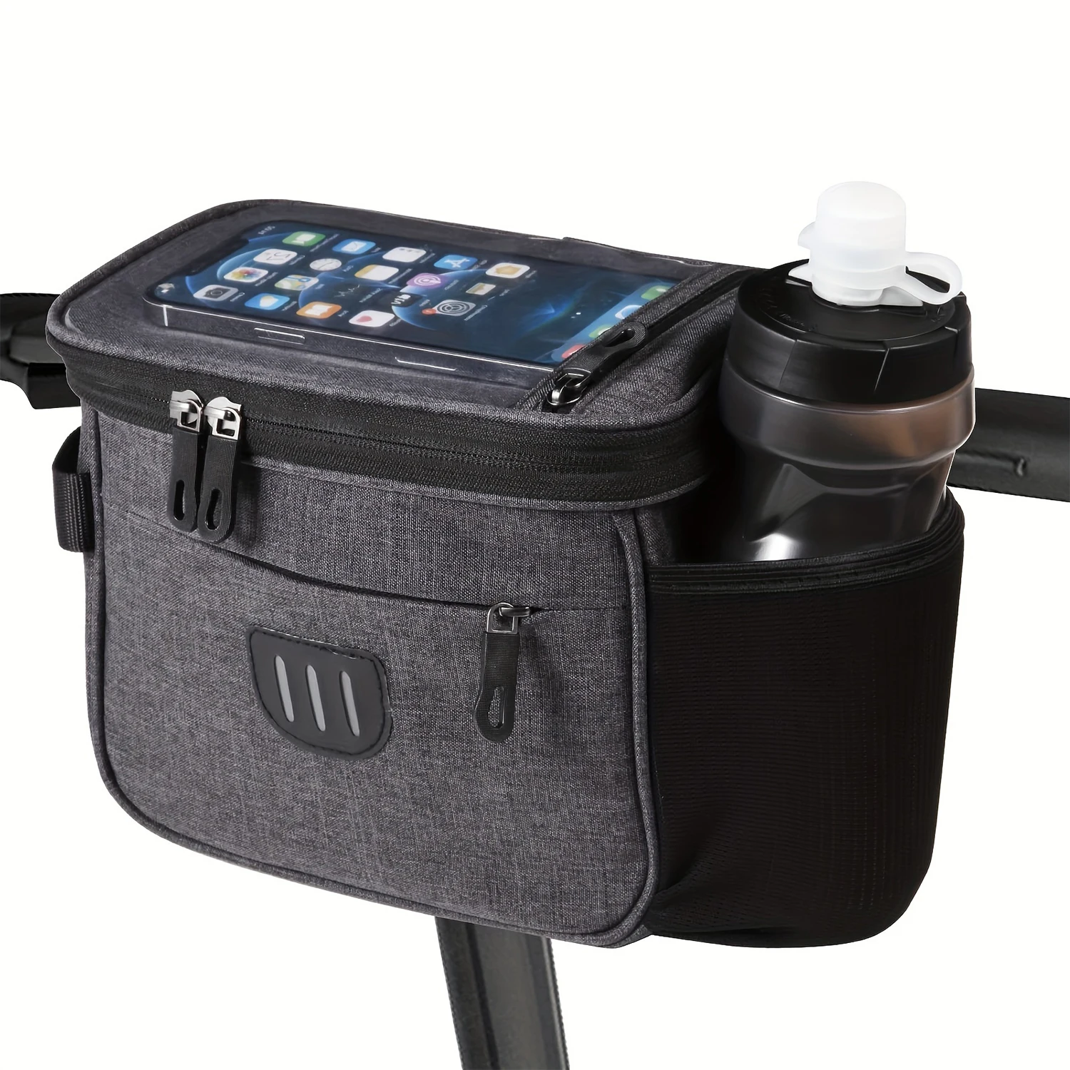 Bike Handlebar Bag Large Bicycle Front Storage Pouch Bag 6.5 inch Transparent Pouch with Shoulder Strap