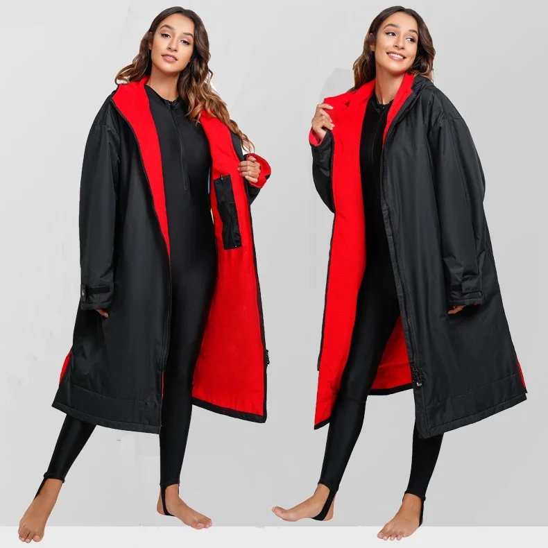 Winter waterproof surf hooded beach robe printed sport change clothes dry bathrobe