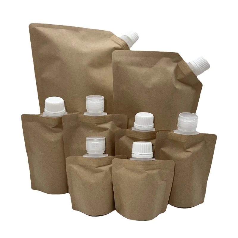 30ml 50ml 100ml 500ml 1000ml Liquid Juice eco friendly stand up kraft paper spout pouch
