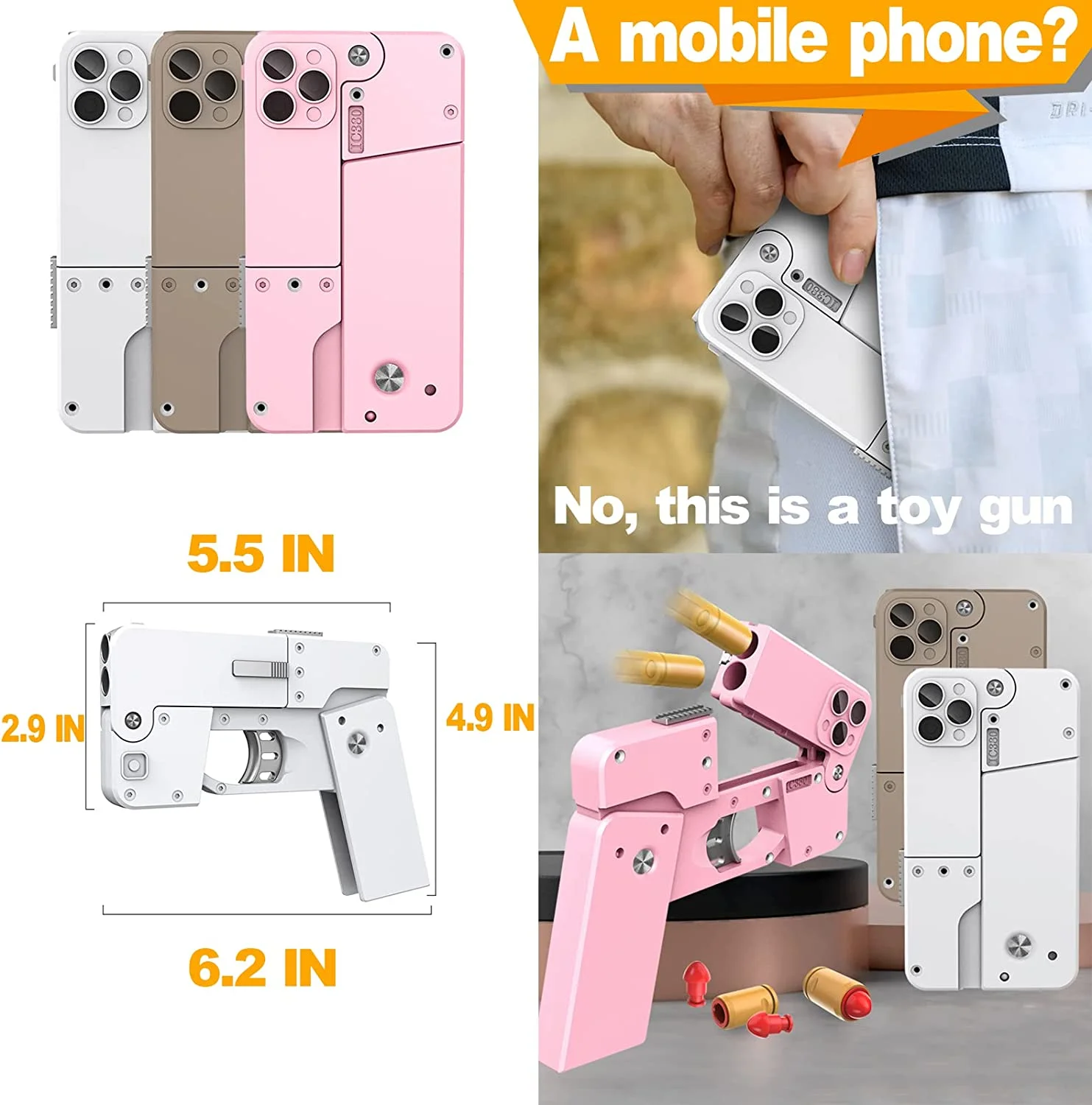 Custom IC380 11 Pro Max Phone Gun Toy Wholesale Price Soft Bullets Foldable Cell Pistol Mini Ejection Pocket Toy Gun Factory