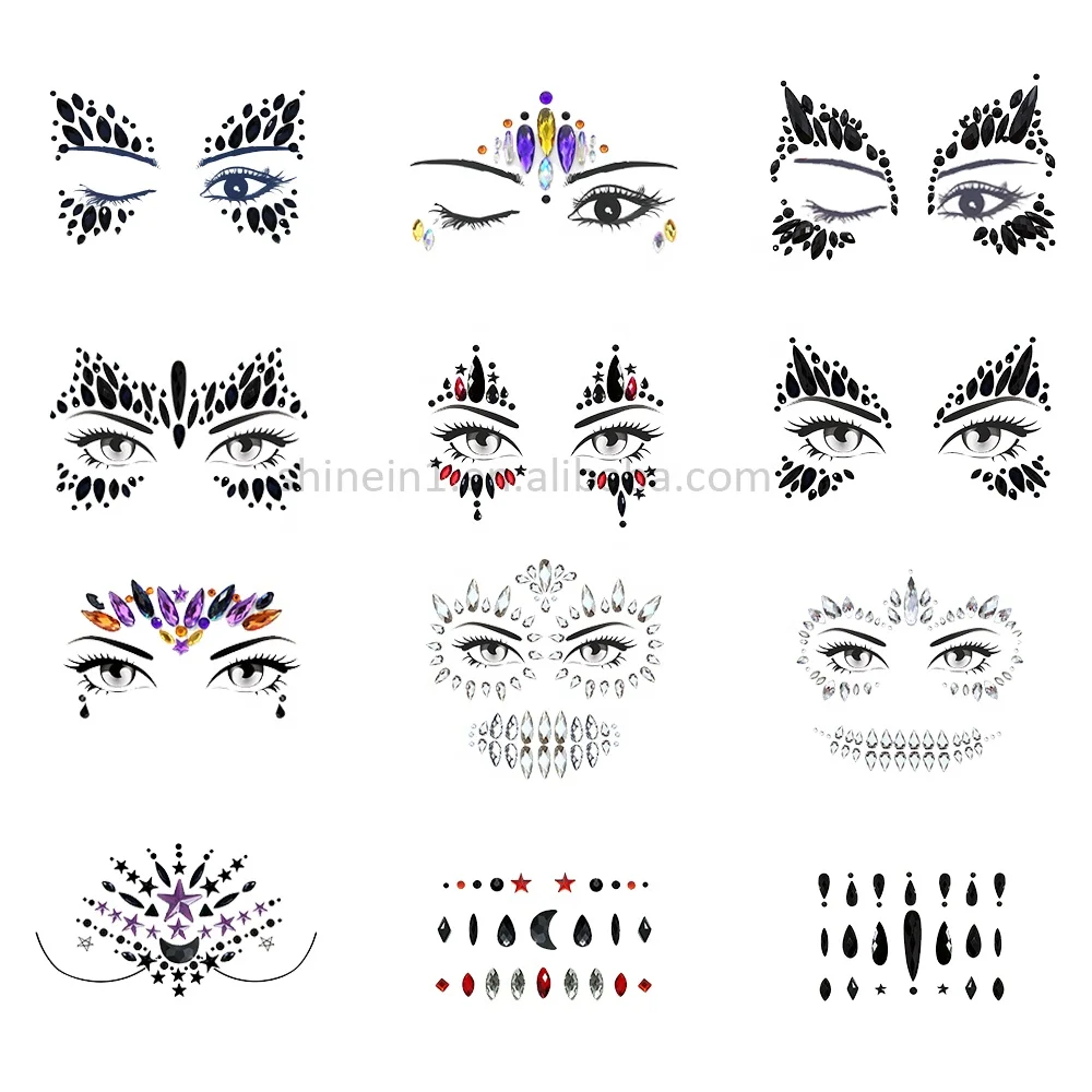 Hot Sale Woman Party Festival Temporary Tattoo Rhinestone Body Sticker Adhesive Crystal Gem Face Jewel