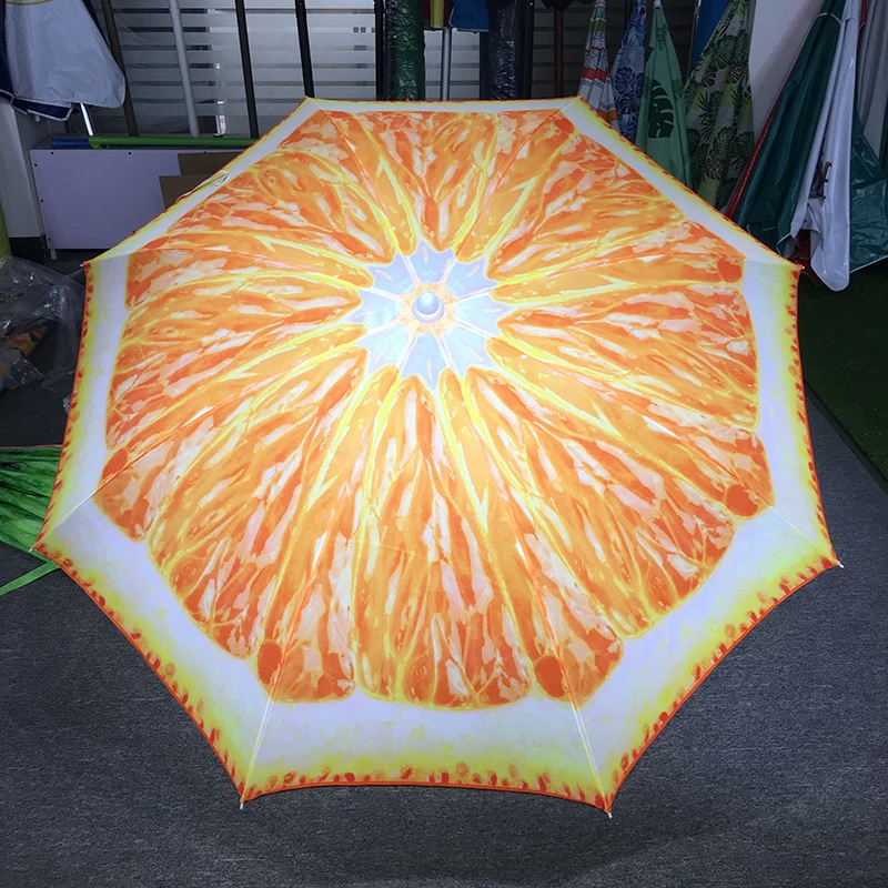 Promotion polyester orange fruit design printing customized beach umbrella