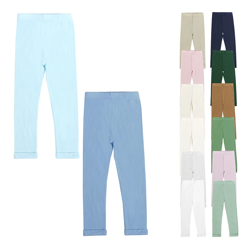 2023 New Design Children Clothes Breathable Solid Color Bamboo waffle Fabric Girls Clothing Leggings