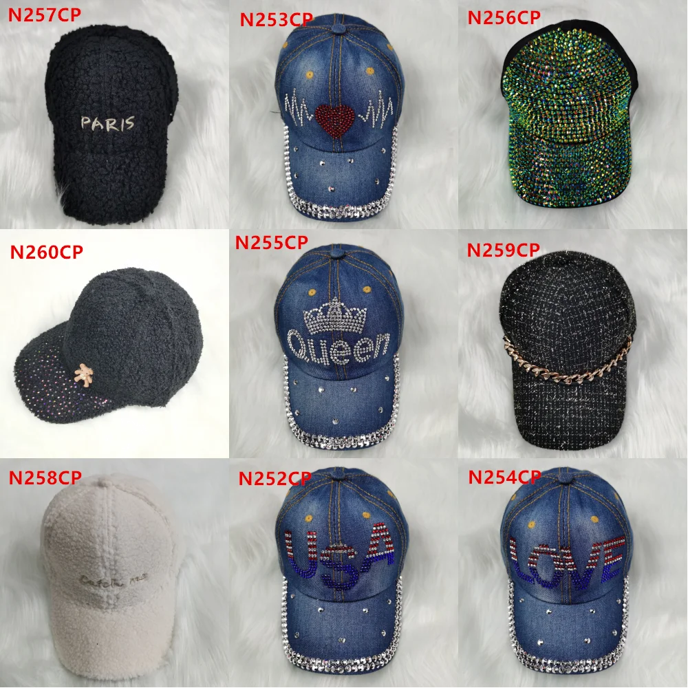 N247CP Роскошная Ковбойская шапка с бриллиантами стразами Блестящая бабочка блестящая джинсовая потертая простая бейсболка из хлопка