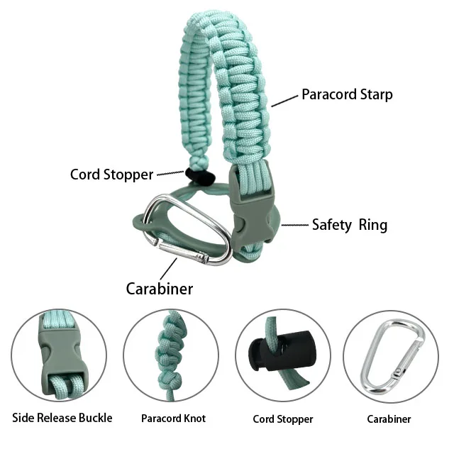 Paracord Water Bottle Handle Survival Strap Cord  with Safety Ring Carabiner Bottle Strap for Walking Hiking Camping