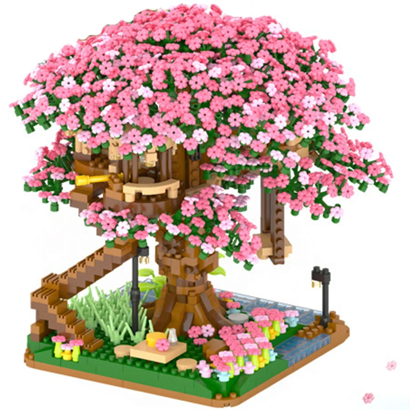 2138pcs 2022 DIY Discoloration Cherry Blossom Flower Pink Tree House Assembly Building Blocks Classic Model Bricks Sets Kid
