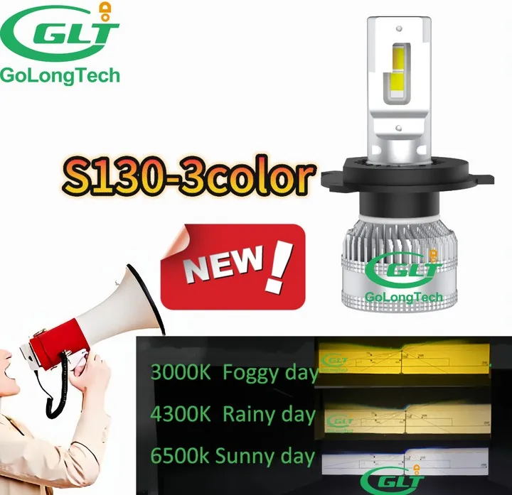 H4 car S130  3 Colors led auto headlight 10000LM led headlight Bulbs 9005 9006 130W/SET  Car led Headlight