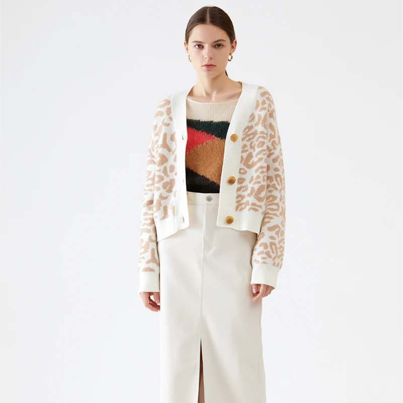 Ladies Autumn  Knitted Leopard Print Sweater Women Large Outwear Coats Oversize  Sweater Casual Cardigan