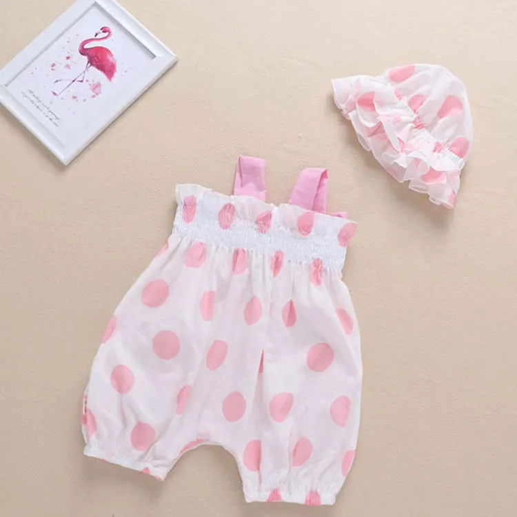 Wholesale Infant Summer Clothes Floral Jumpsuit Baby Girl Clothing Strawberry Pattern Princess Birthday Romper With Hat