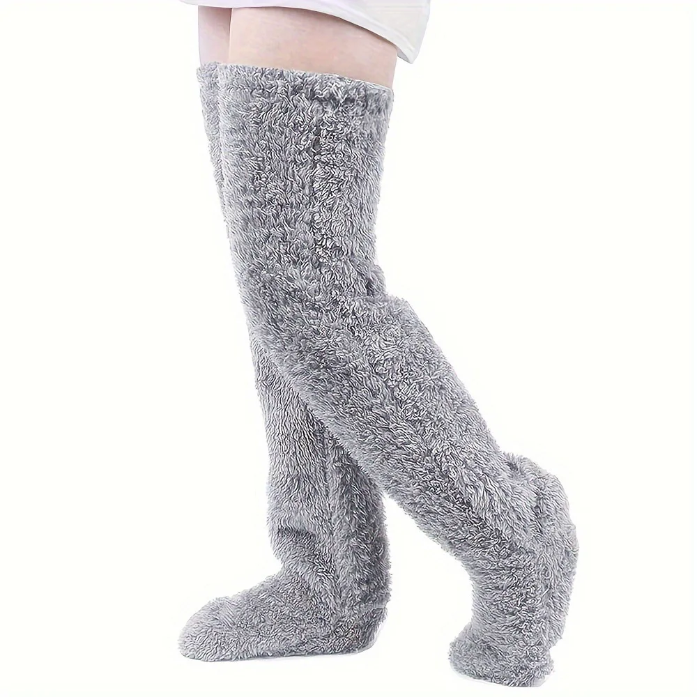 Snugglepaws Sleeping Sock Over The Knee High Fuzzy Thick Plush Slipper Stockings Furry Long Leg Warmers Winter Home Warm Socks