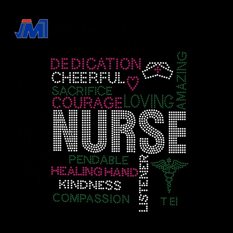 Red Nurse cap design rhinestone iron on transfer for tshirt
