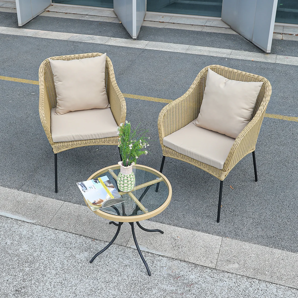 Патио балкон ротанговое кресло чайный столик три комплекта для отдыха на открытом воздухе из ротанга стул художественная мебель производители оптом