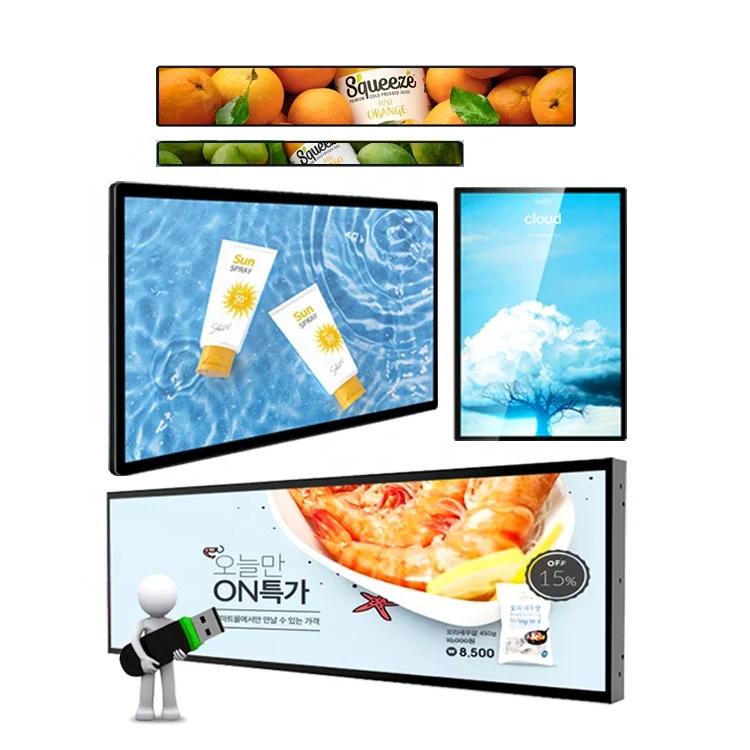 Retail Store Shopping Mall AD Strip wide Bar Signage Panel Digital LCD Strips Display Advertising Digital Screen For Advertising