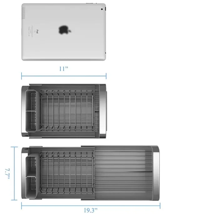 Dish Drying Rack Small Compact Extendable in Sink Plastic and Steel, Dish Racks Expandable Rustproof Dish Drainer Non-Slip Feet