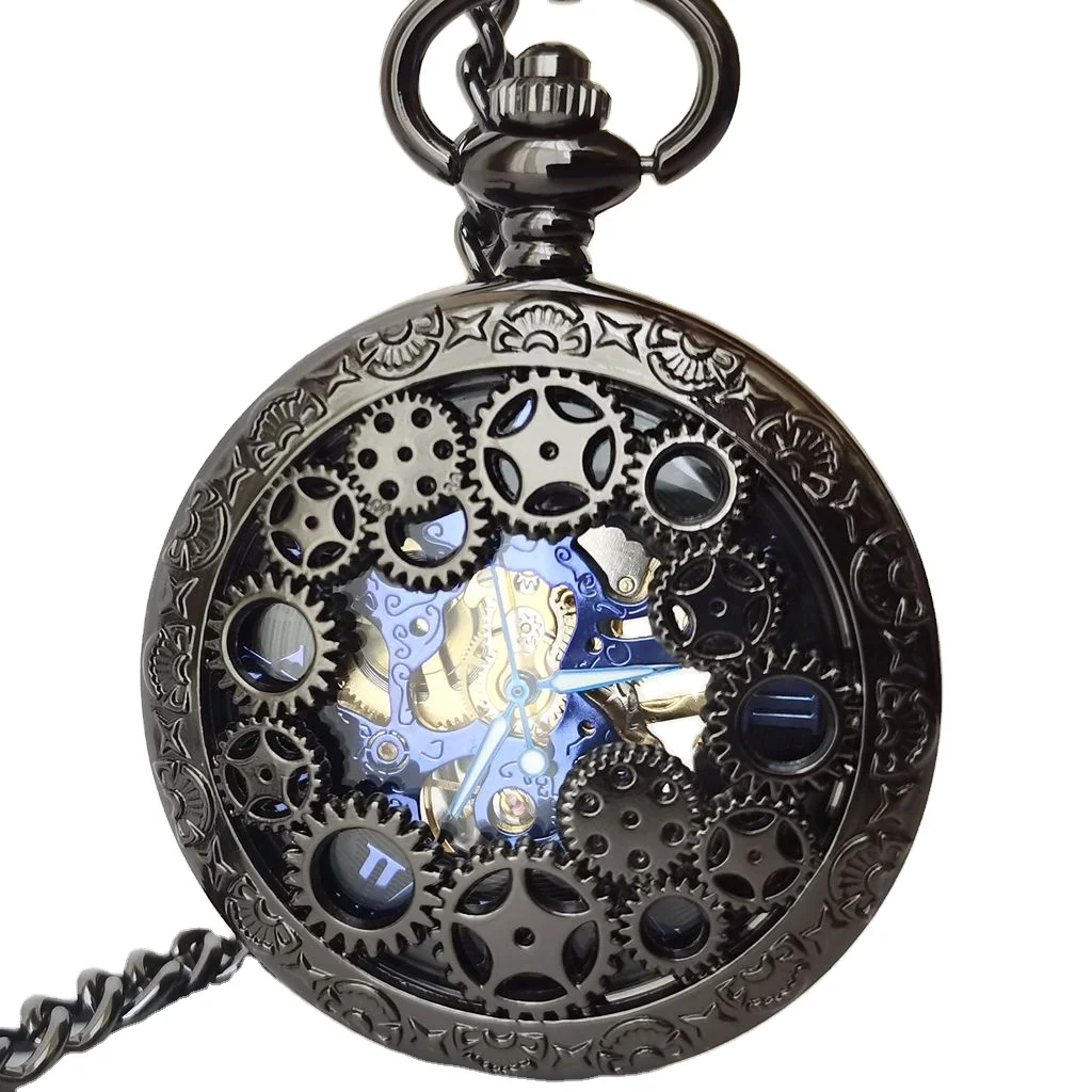 Wholesale Hollow Manual Gear watches Key Chain Retro Roman mechanical Pocket Watch