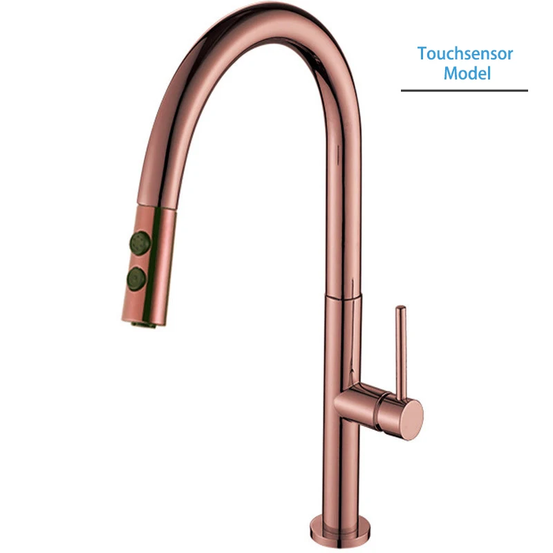 CBM Finish Smart Touch Sensor Pull Out Kitchen Sink Faucet Taps Brass Ceramic Brushed Modern Contemporary White and Rose Color