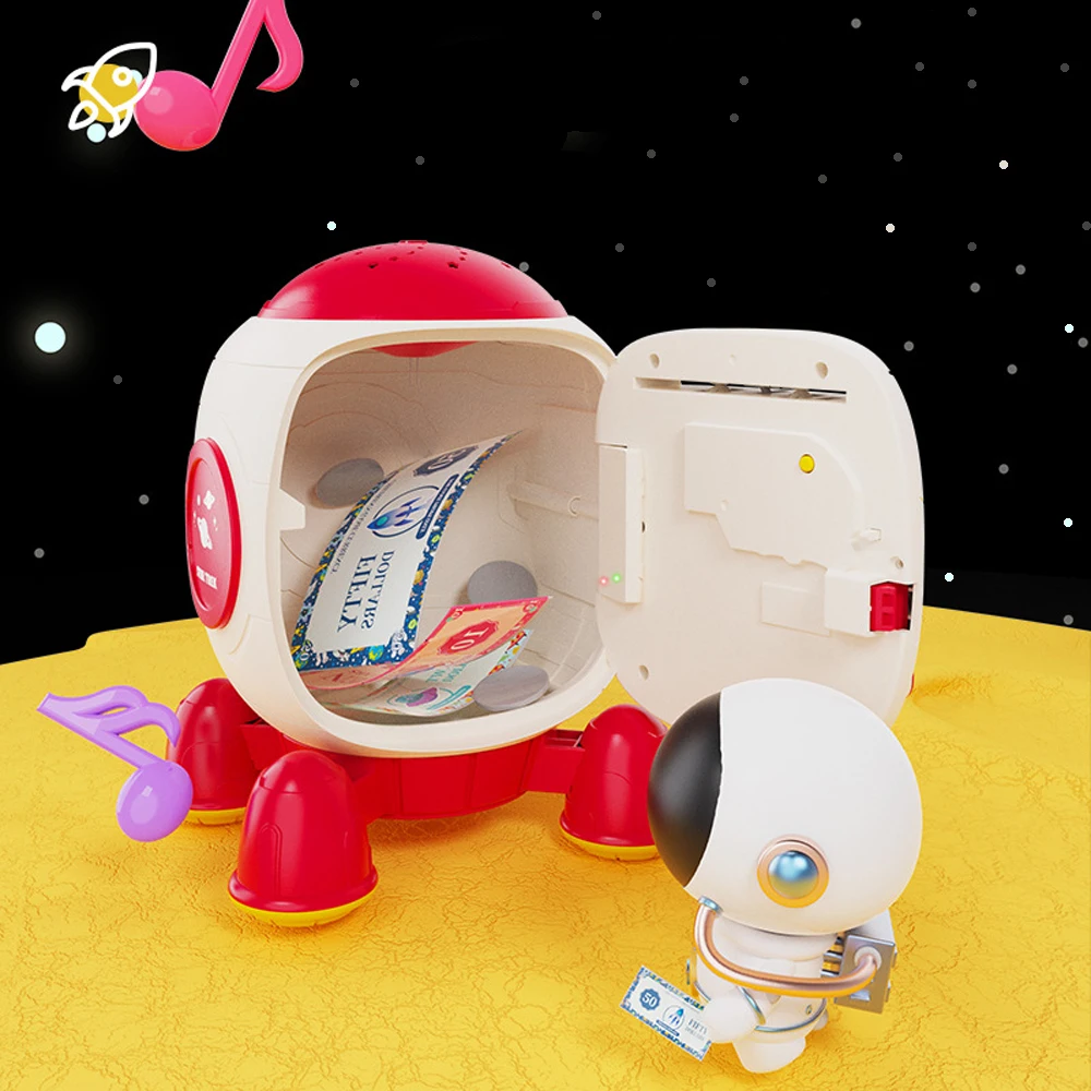 Hot selling product Rocket shaped Electronic Automatic Mini Safe Coin Cash Saving Auto-rolling Money Box Children Piggy Bank toy