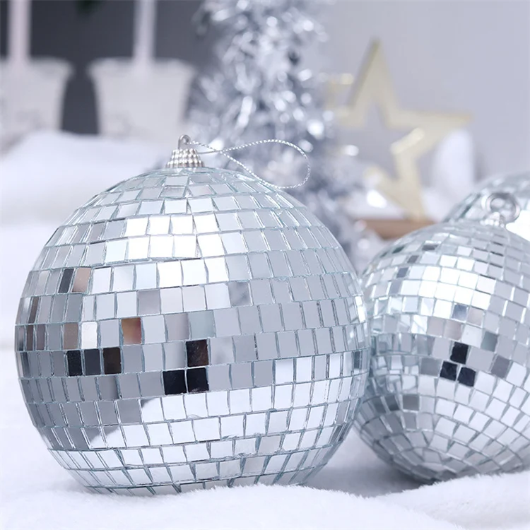 2021 Custom Christmas Decorations 2-80cm Gorgeous Silver Glass Foam Mirror Ball Bar Disco Ball New Year Wedding Cake Ornaments