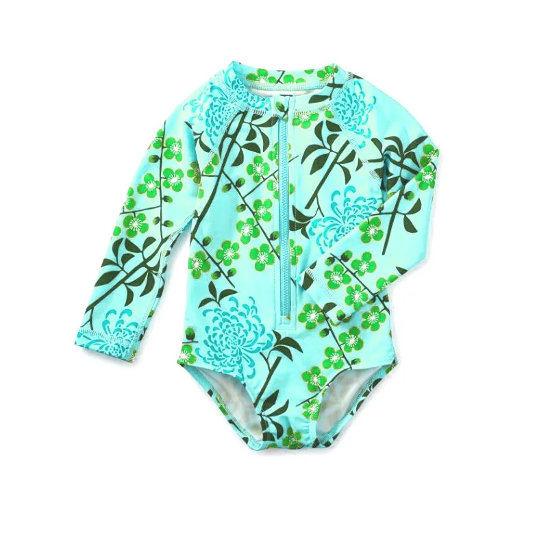 Low moq Long sleeve zipper up baby one piece swimsuit  rashguard one piece surfing suit/UPF 50 UV onesie  baby Rash clothing